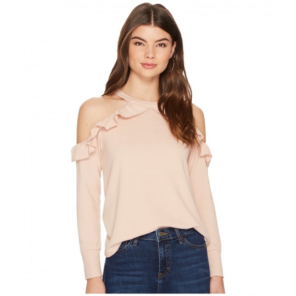 1.STATE Cold Shoulder Ruffle Edge Top