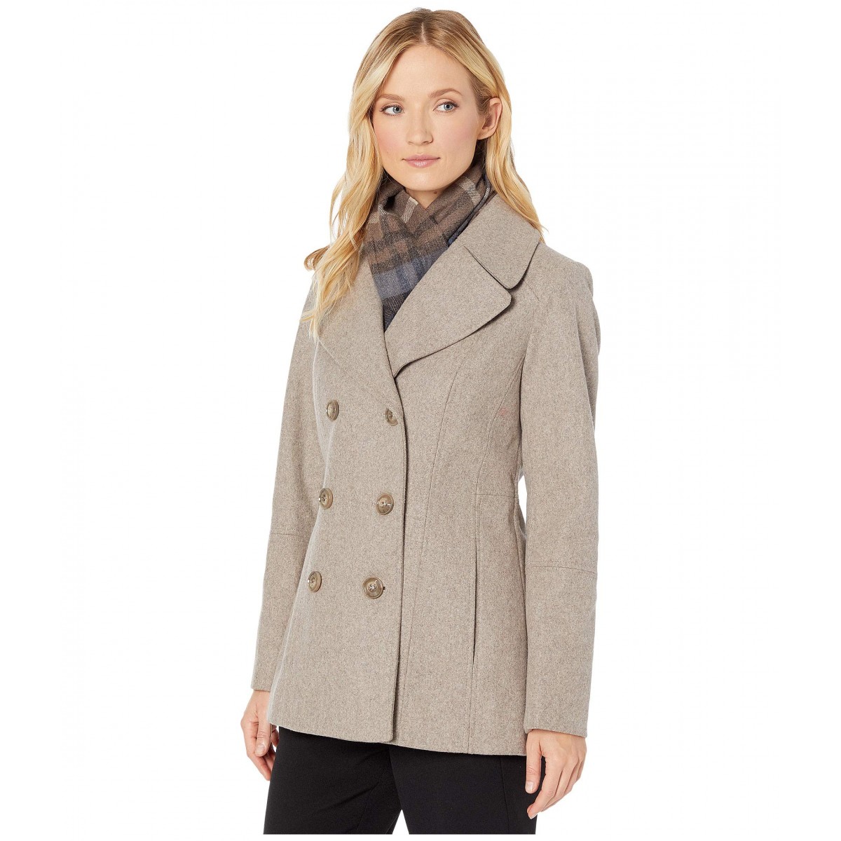 London Fog Maddie Double Breasted Peacoat with Scarf